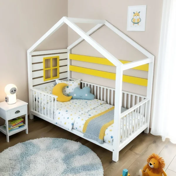 Pat casuta Montessori alb-galben