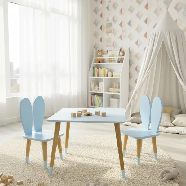 Masă scaune copii lemn natural - set ecologic pentru copii