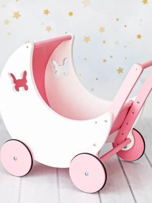 Carucior alb roz fluture