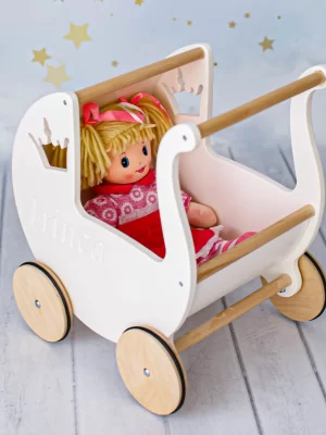 Carucior pentru papusi ivory alb